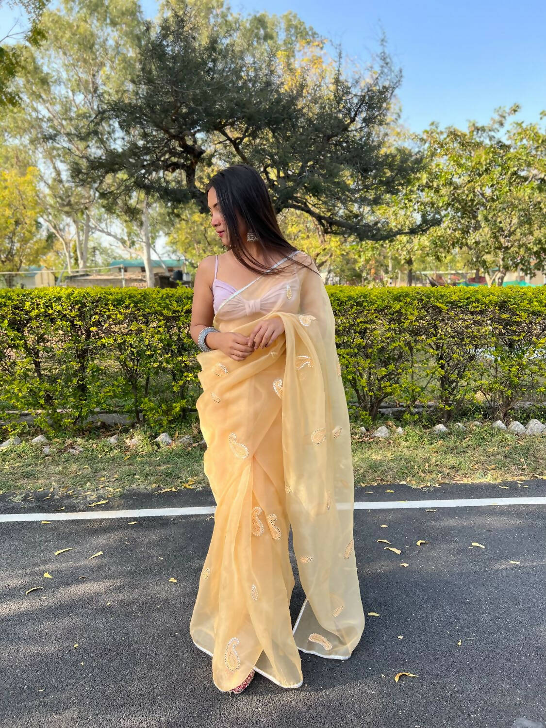 Vamsee Yellow Organza Saree - Swadesiicart