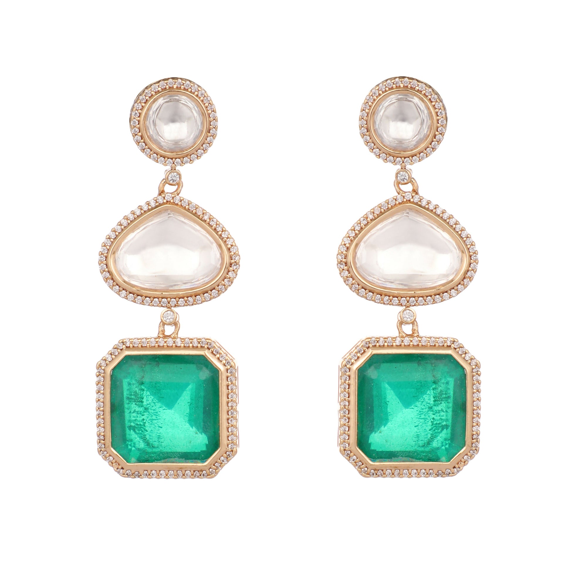 Nuyug Emerald Drop Anti Tarnish Sparkle Earrings | Swadesiicart