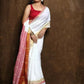 Exclusive Collection White Red Pure Cotton Handloom Gorgeous Saree - Swadesiicart