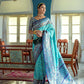 Vishnu Weaves Women's Firozi Patola Banarasi Silk Meenakari Zari Woven Saree with Blouse - Swadesiicart