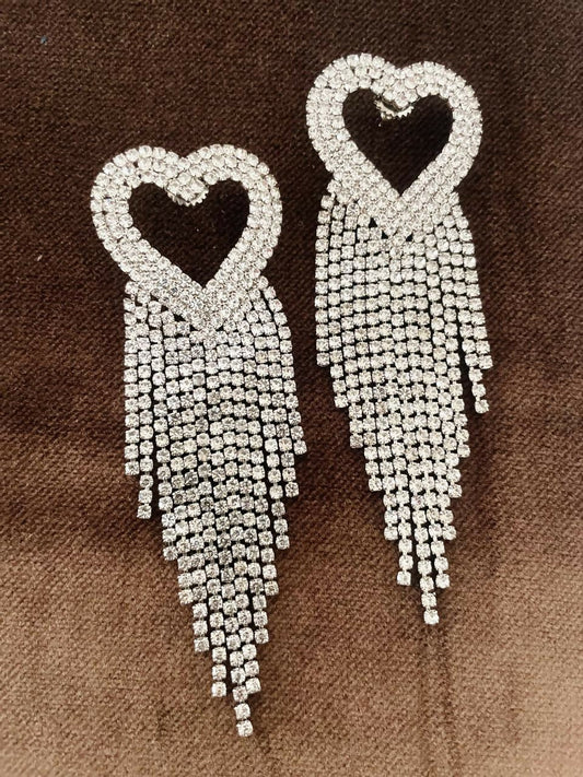 Partywear Zircoin Silver Heart Danglers By House of Ree - Swadesiicart
