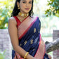 Vishnu Weaves Women's Navy-Blue Tussar Silk Zari Woven Saree with Blouse - Swadesiicart