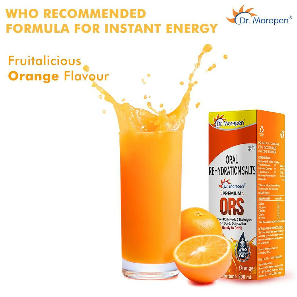 Dr. Morepen Premium ORS Drink With Electrolytes for Instant Hydration Orange Flavour | Swadesiicart
