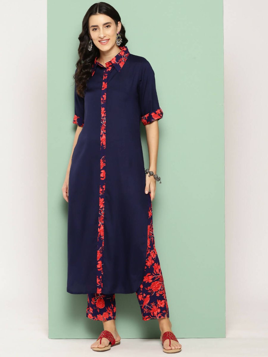 Ahalyaa Womens Kurta Set - Navy Blue | Swadesiicart