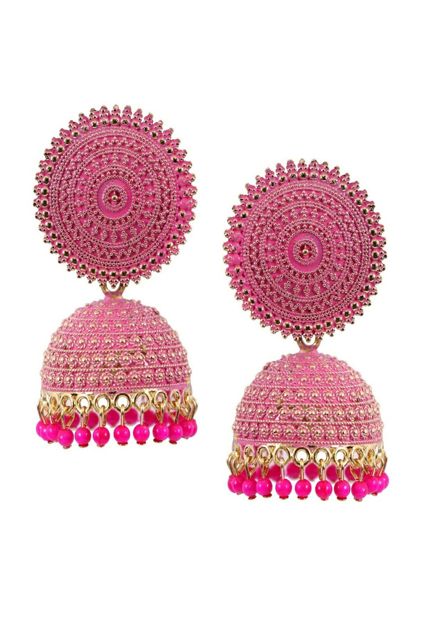 Mominos Fashion Joharkamal Gold-Polished Meenakari Jhumkas For Women & Girls (Magenta) - Mominos Fashion
