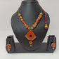 Terracotta Diamond Pendant Mini Necklace Set With Hangings