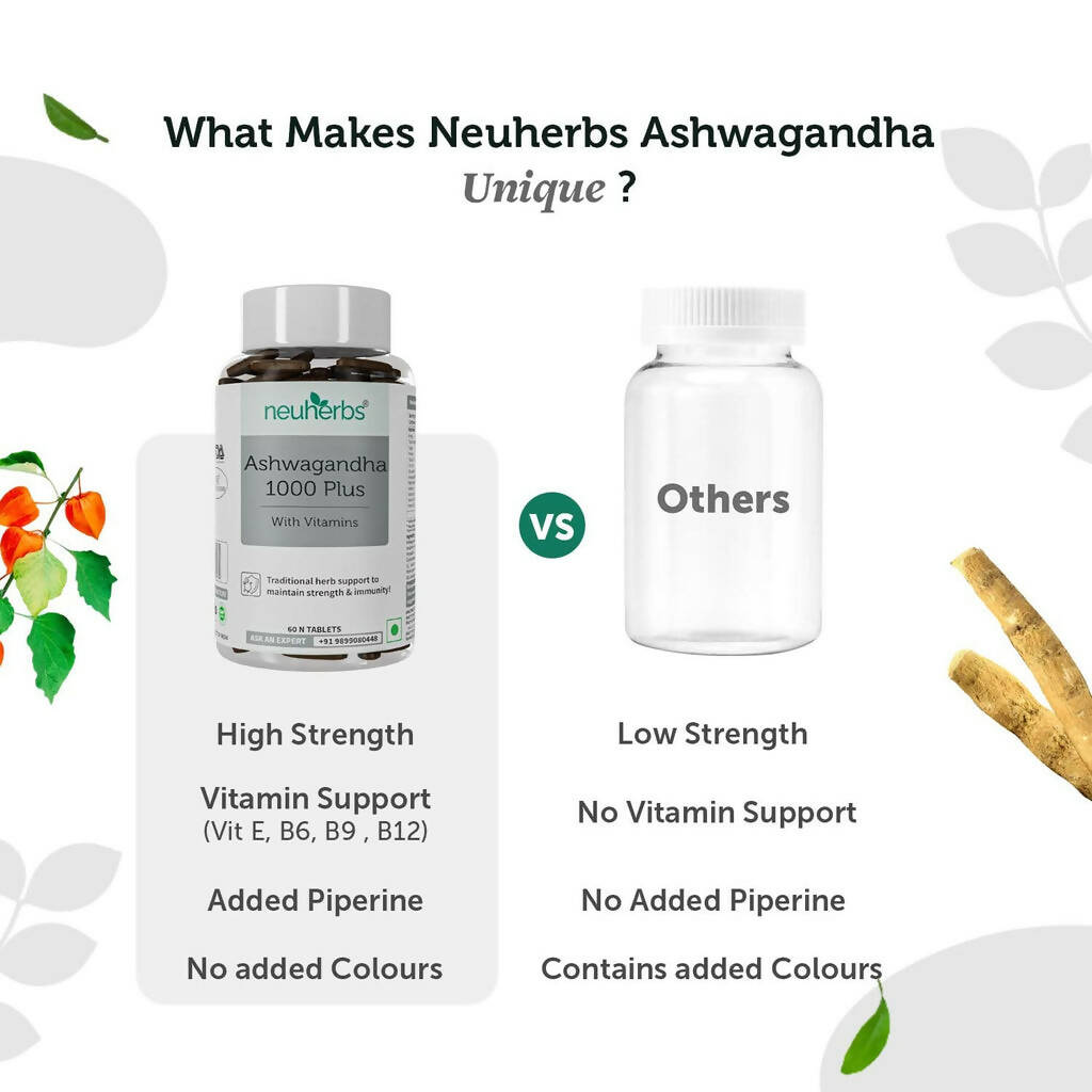 Neuherbs Ashwagandha 1000 Plus Tablets with Vitamins - Swadesiicart