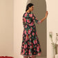 Pomcha Jaipur Black Gul Gulab Anarkali Set | Swadesiicart