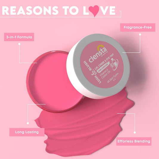 Clensta Lip Cheek Tint - Pink Forever, with Goodness of Vitamin E & Castor Oil - Swadesiicart