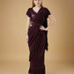 Wine Imported Crush Solid Ready to Wear Saree with stitched Blouse - Aayan | Swadesiicart