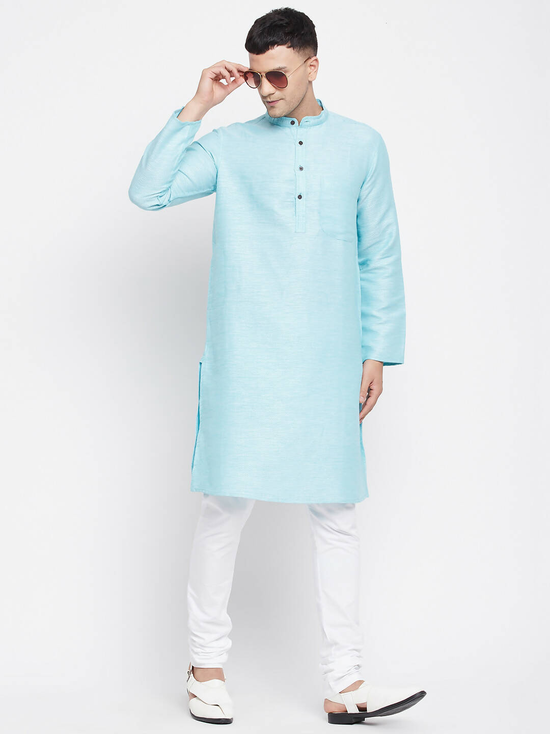 Even Apparels Blue Rayon Men's Kurta With Band Collar | Swadesiicart