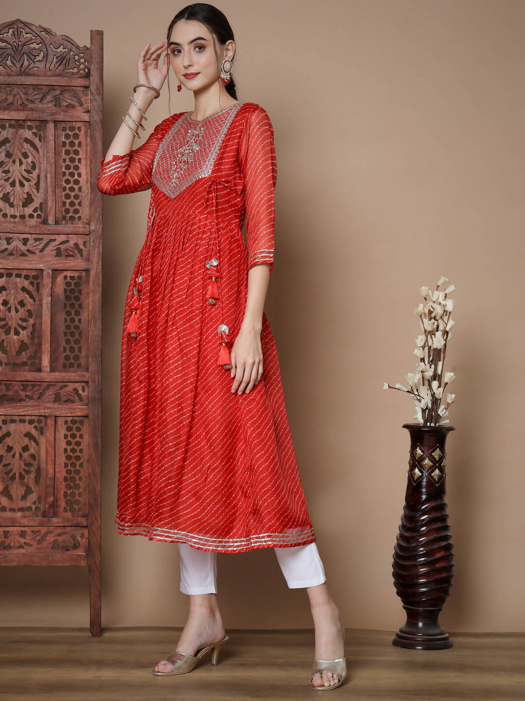 Indian Clothing Myshka Women's Red Anarkali Kurta - Swadesiicart