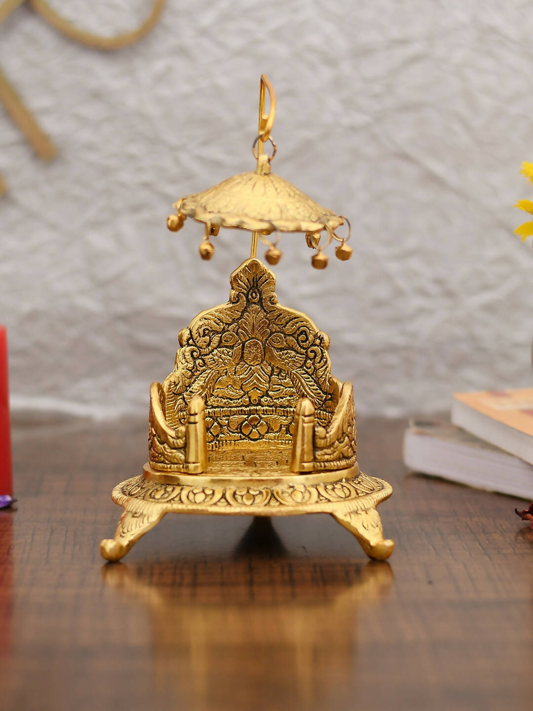 CraftVatika Gold-Polished Ladoo Gopal Singhasan/Pooja Chowki Showpiece | Swadesiicart