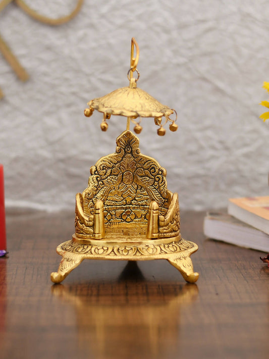 CraftVatika Gold-Polished Ladoo Gopal Singhasan/Pooja Chowki Showpiece | Swadesiicart