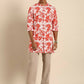 Red & White Men pure Cotton Floral Printed Straight Kurta - Mahotsav | Swadesiicart
