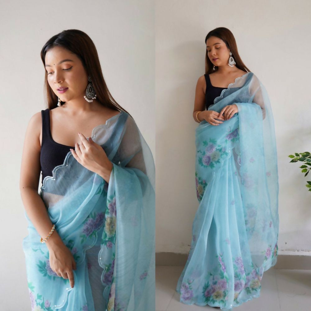Vamsee Rency Sky Organza Saree - Swadesiicart