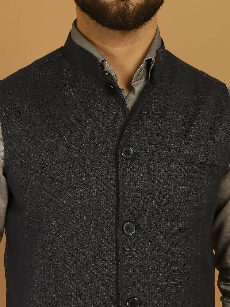Even Apparels Nehru Jacket With Welt Pockets - Blue | Swadesiicart