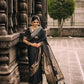 DEIANA'S Beautiful Designer Golden zari Soft Lichi Silk Saree - Black - Swadesiicart