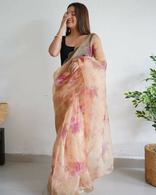 Vamsee Yellow Organza Saree - Swadesiicart
