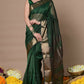 Very Much Indian Rajsi - Handloom Ari Checks Cotton Silk Saree With Golden Border - Bottle Green | Swadesiicart