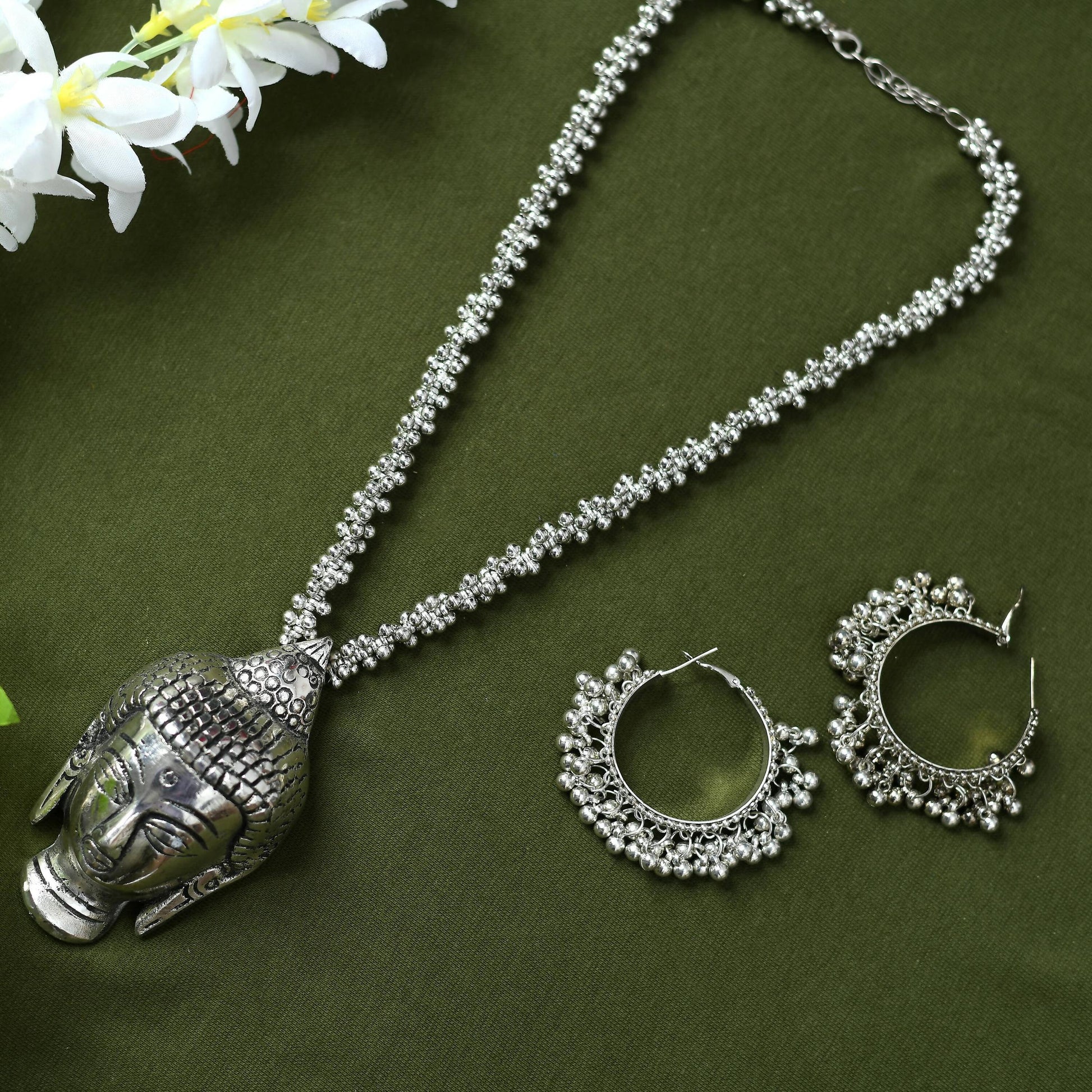 Mominos Fashion Johar Kamal Silver-Plated Brass Finish Budha Long Neckalce For Women - Swadesiicart