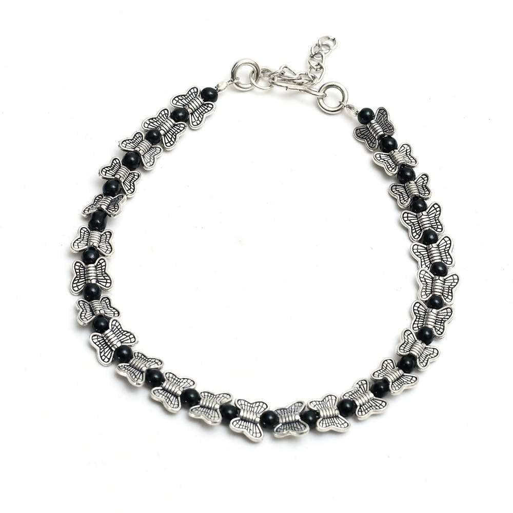 Mominos Fashion Kamal Johar Oxidised Silver Butterfly Anklets | Swadesiicart