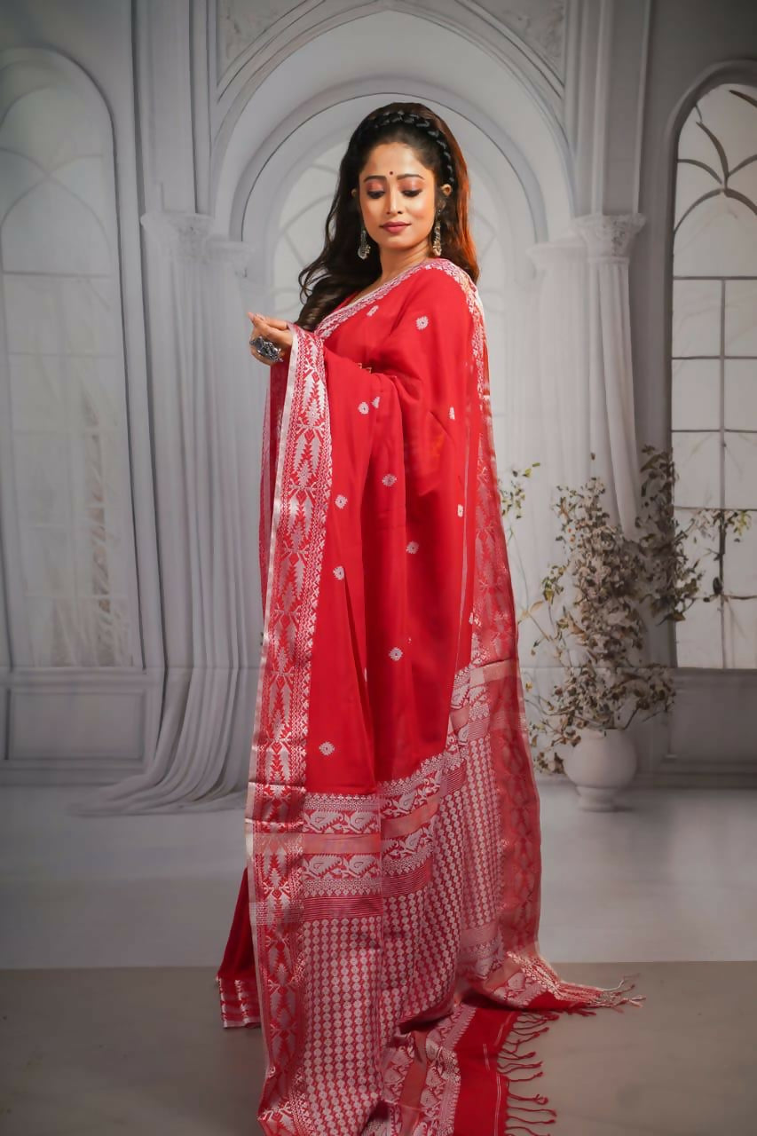 Exclusive Collection Beautiful Pure Cotton Hand Weaving Handloom Saree With Running Blouse Piece - Swadesiicart
