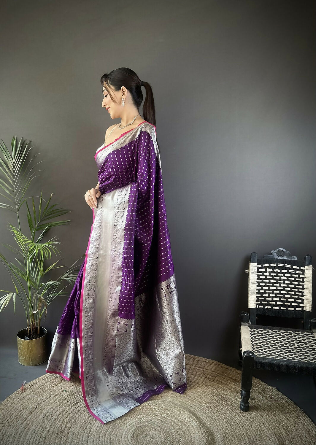 Joban Fashion Purple Small Butti Banarasi Silk Sarees | Swadesiicart