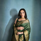 Vishnu Weaves Women's Bt-Green Raw Silk Zari Woven Saree with Blouse - Swadesiicart