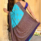 Joban Fashion Sky Blue Crepe Chiffon Pure Handloom Banarasi Silk Saree | Swadesiicart