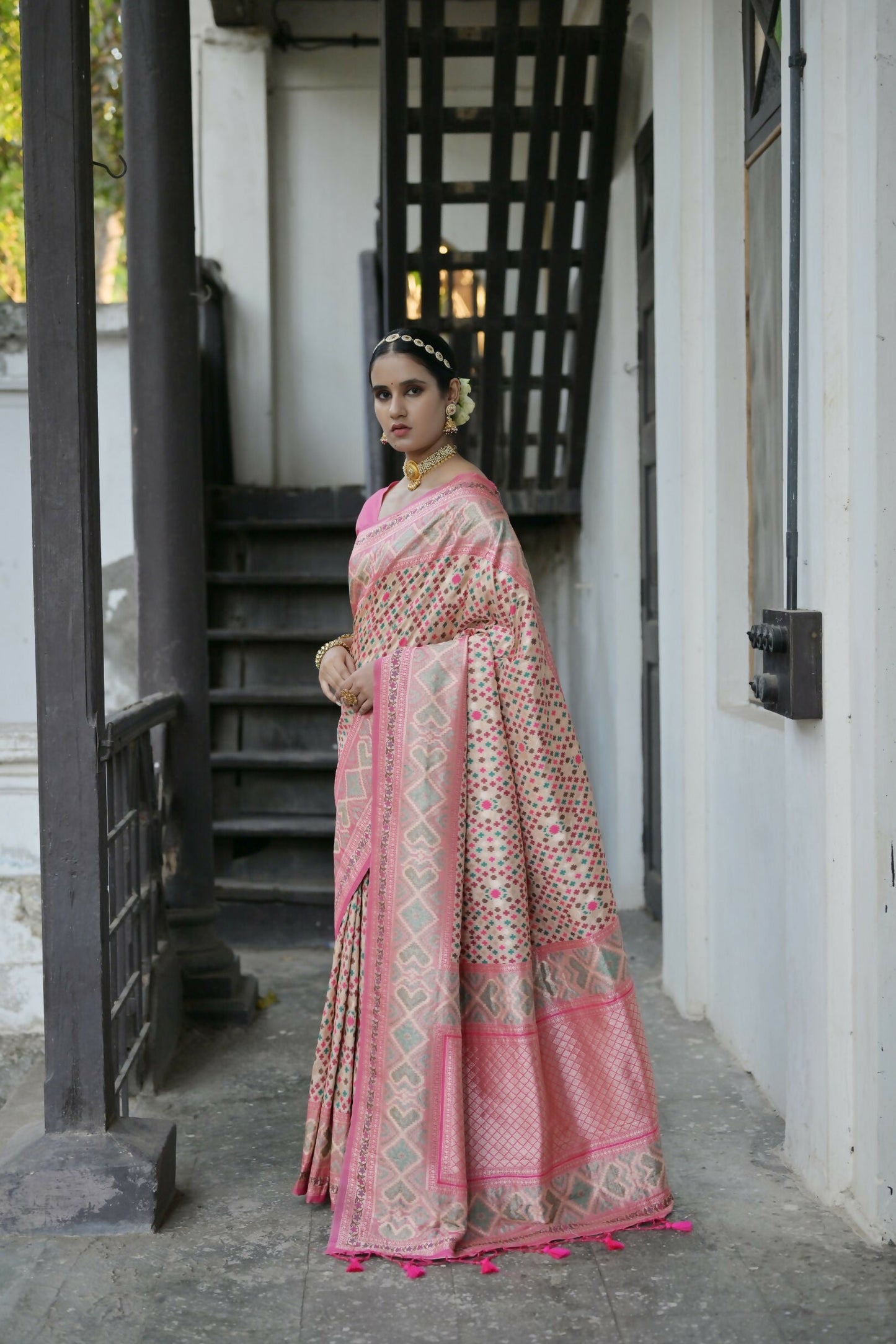 Vishnu Weaves Women's Chiku Paithani Silk Saree with Blouse - Swadesiicart