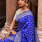Joban Fashion Violet Crepe Chiffon Pure Handloom Banarasi Silk Saree | Swadesiicart