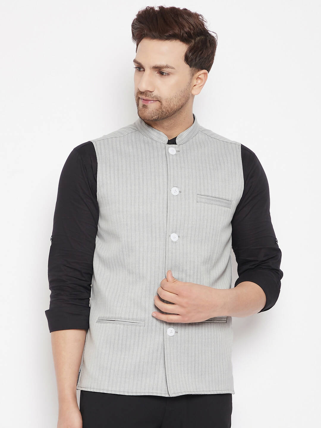 Even Apparels Grey Merino Men Woven Nehru Jacket BF681 | Swadesiicart