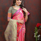 Lorenvalley Fashion Pink Kanjivaram Silk Woven Design with Zari Weaving Saree - Swadesiicart