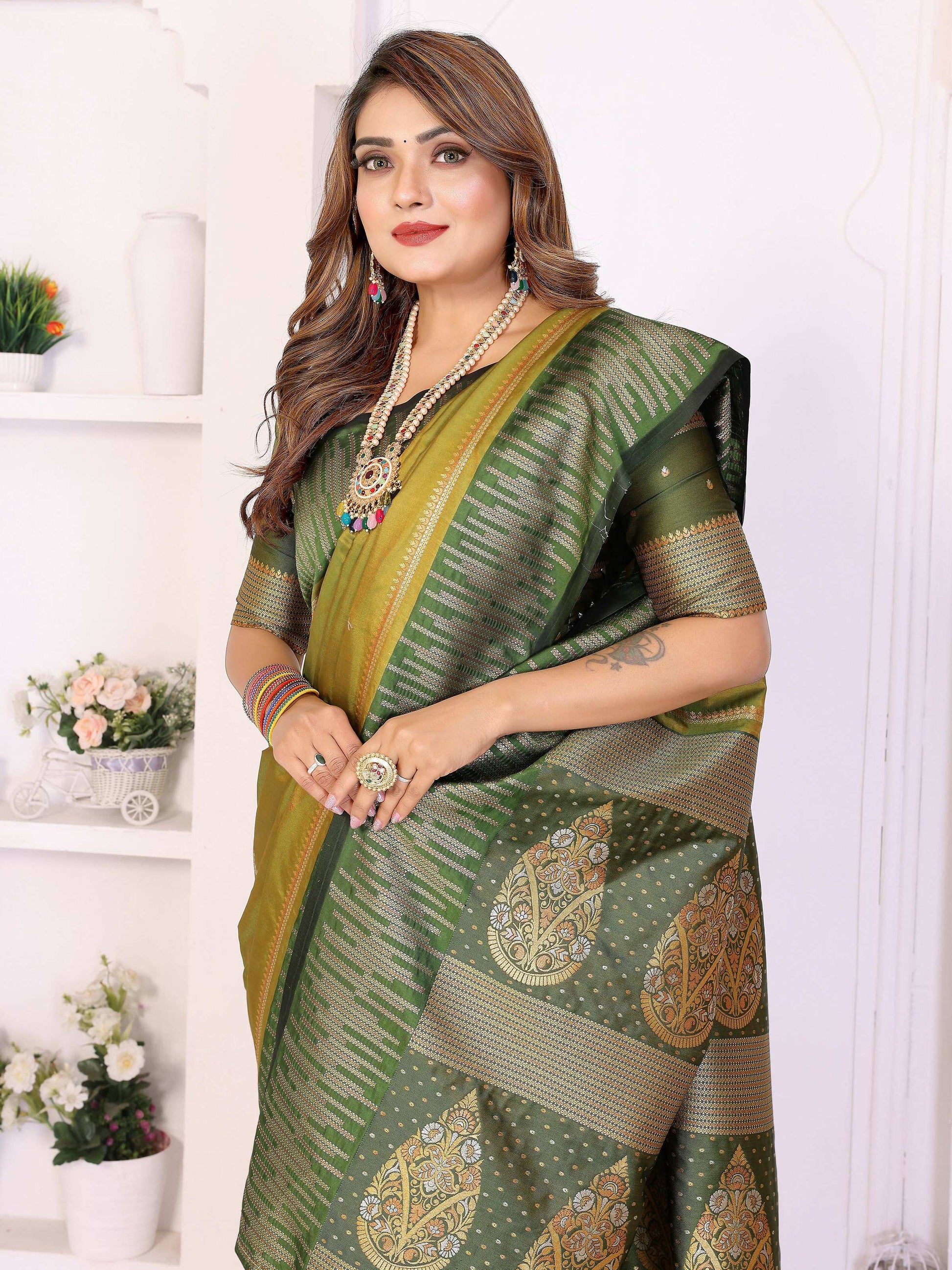 Aastha Fashion Pista Green South Soft Silk Zari Weaving Saree