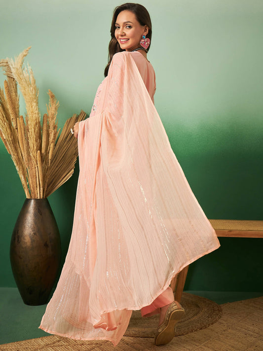 Peach Georgette Handwork Unstitched Dress Material - Hanika | Swadesiicart