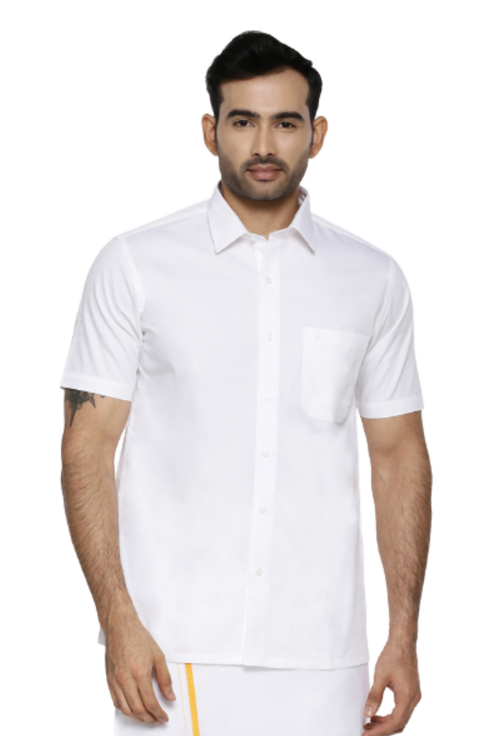 Ramraj Cotton Mens Half Sleeve Formal 100 % Cotton White Shirt | Swadesiicart