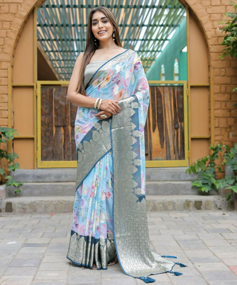 Vamsee Dhruvini Blue Georgette Saree - Swadesiicart
