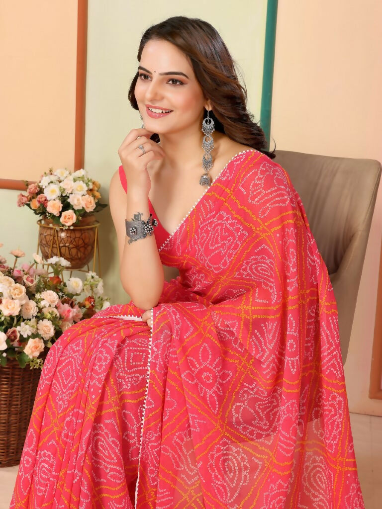Red Georgette Designer Printed Ready To Wear Saree - Elite | Swadesiicart