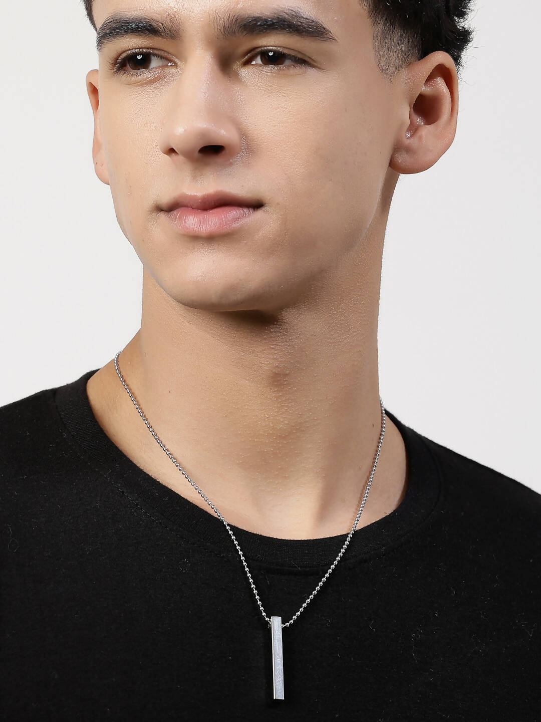NVR Men's Silver Rhodium Plated Bar Pendant & Chain - NR Retail-NVR