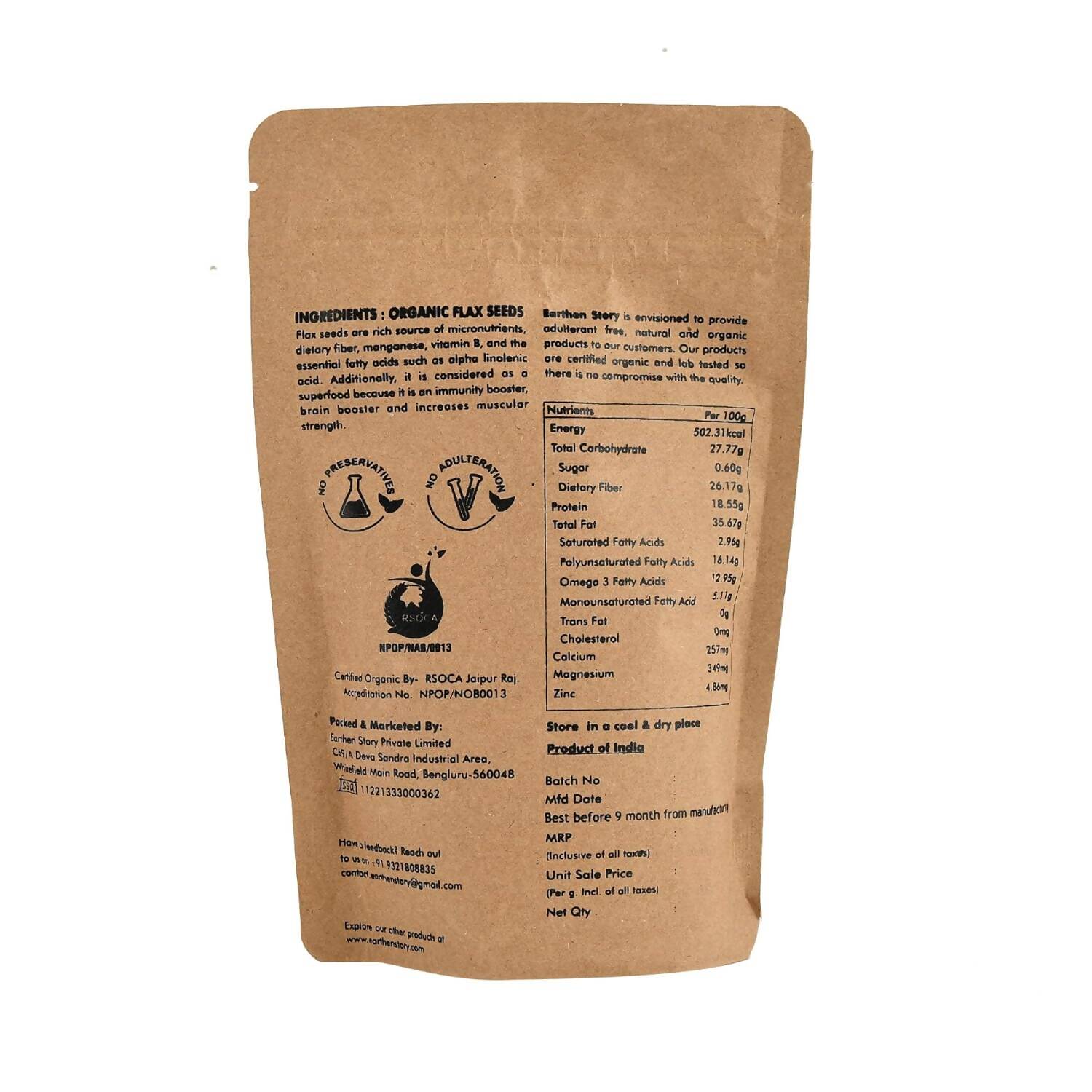 Earthen Story Certified Organic Flax Seeds | Swadesiicart