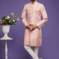 Raivat Ethnic Banarasi Jacquard Embroidery Semi Indo Western Sherwani In Pink Colour | Swadesiicart