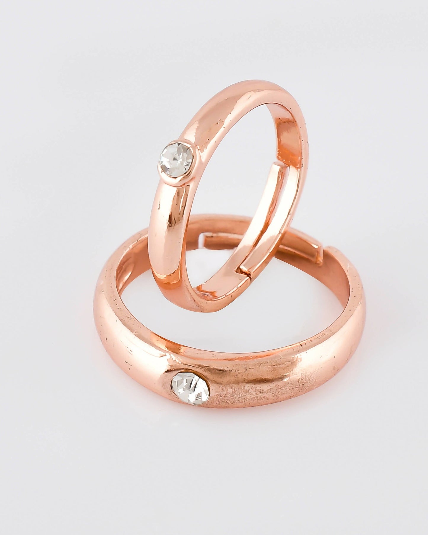 VOJ Stainless Steel Cubic Zirconia Gold-Polished Adjustable Couple Ring Set | Swadesiicart