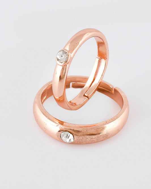 VOJ Stainless Steel Cubic Zirconia Gold-Polished Adjustable Couple Ring Set | Swadesiicart