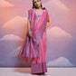 Vishnu Weaves Women's Baby-Pink Handloom Raw Silk Woven Border Saree with Blouse - Swadesiicart
