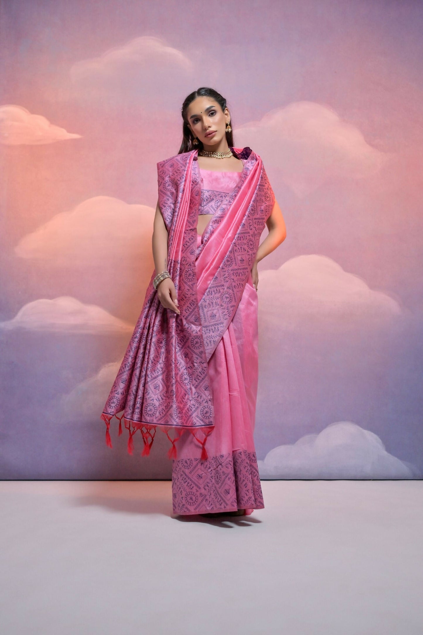 Vishnu Weaves Women's Baby-Pink Handloom Raw Silk Woven Border Saree with Blouse - Swadesiicart