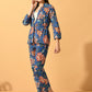 Myshka Women's Blue Printed Coat With Trousers - Swadesiicart