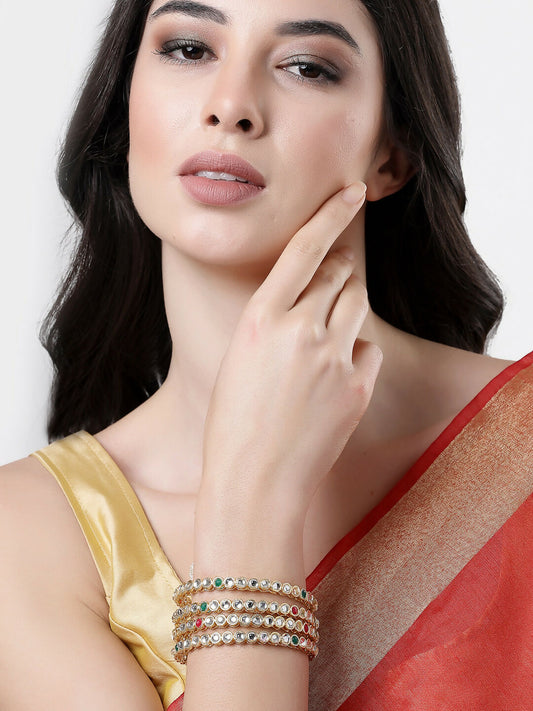 NVR Women Set of 4 Gold-Polished Kundan Studded Bangles - NR Retail-NVR