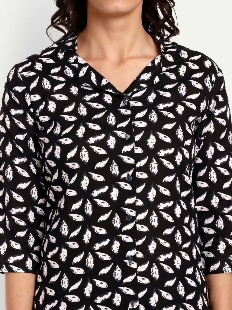 Alvano Beautiful Floral Print Co-ord set for Women's and Girls Rayon (Black) - Swadesiicart