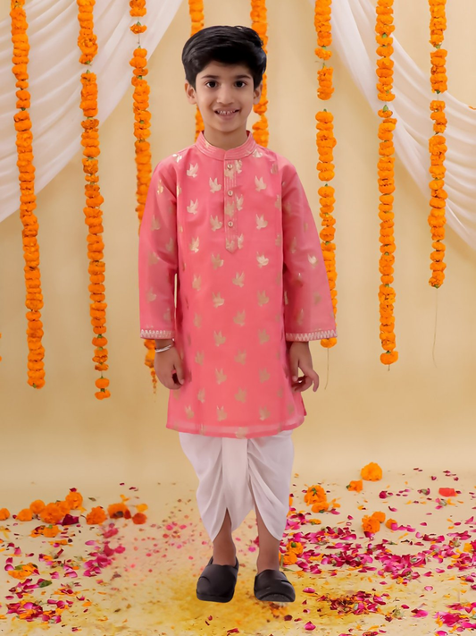 Lil Drama Mishti Peach Kurta Dhoti Set For Boys | Swadesiicart